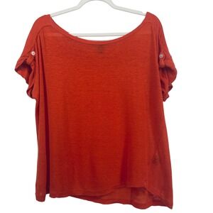 Lauren Ralph Lauren Women Size XL Top Orange 100% Linen Short Sleeve Button Tab